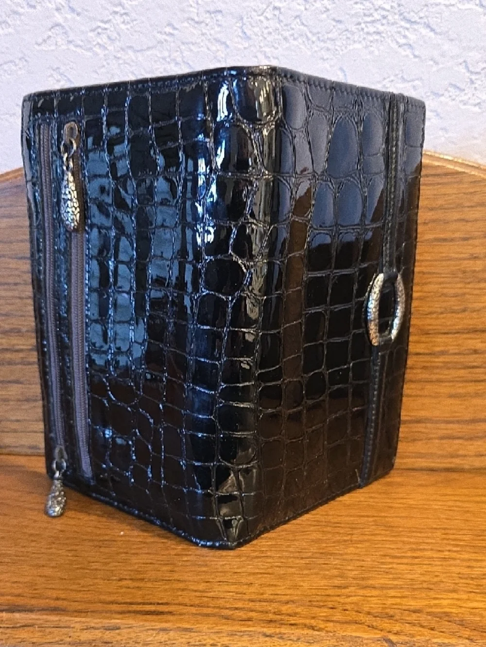 Brighton Black Croc-Embossed Patent Leather Wallet